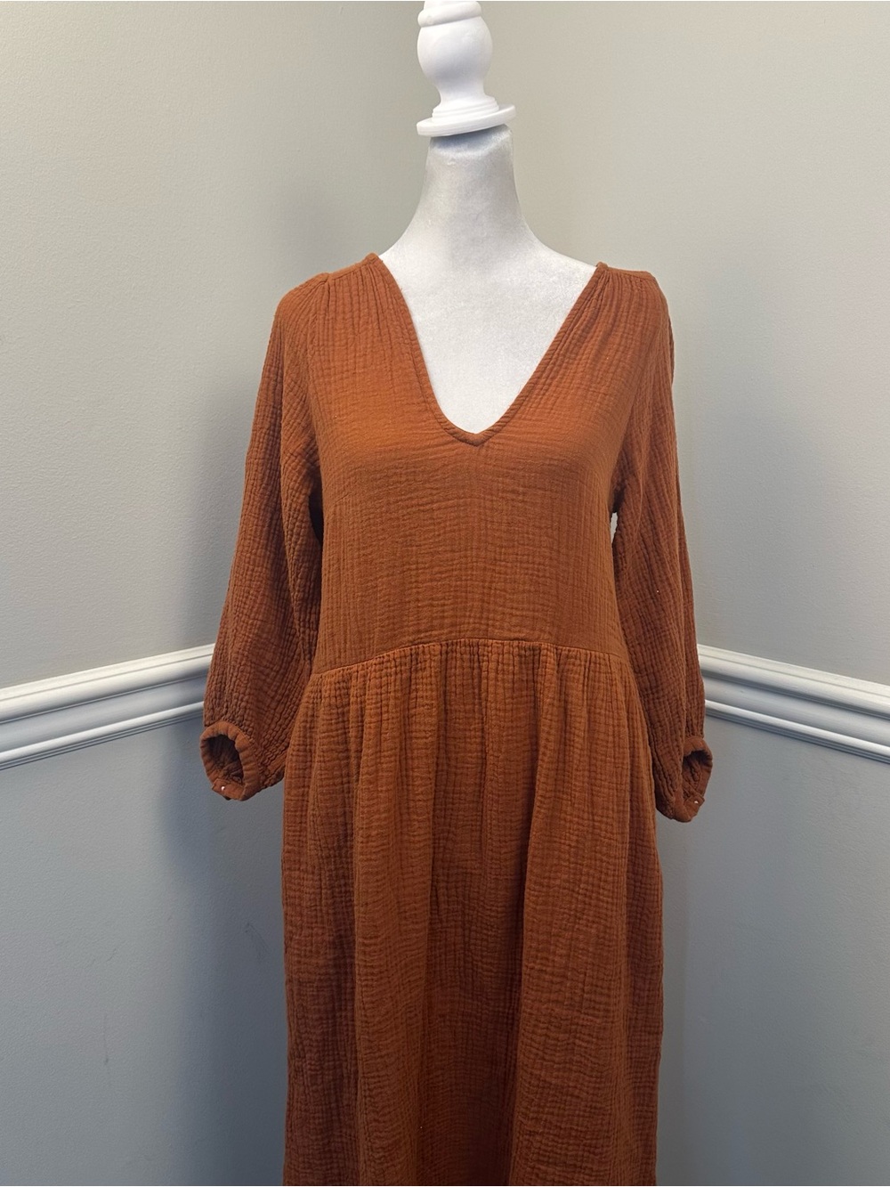 Madewell Brown V-Neck Long Sleeve Maxi Dress XS